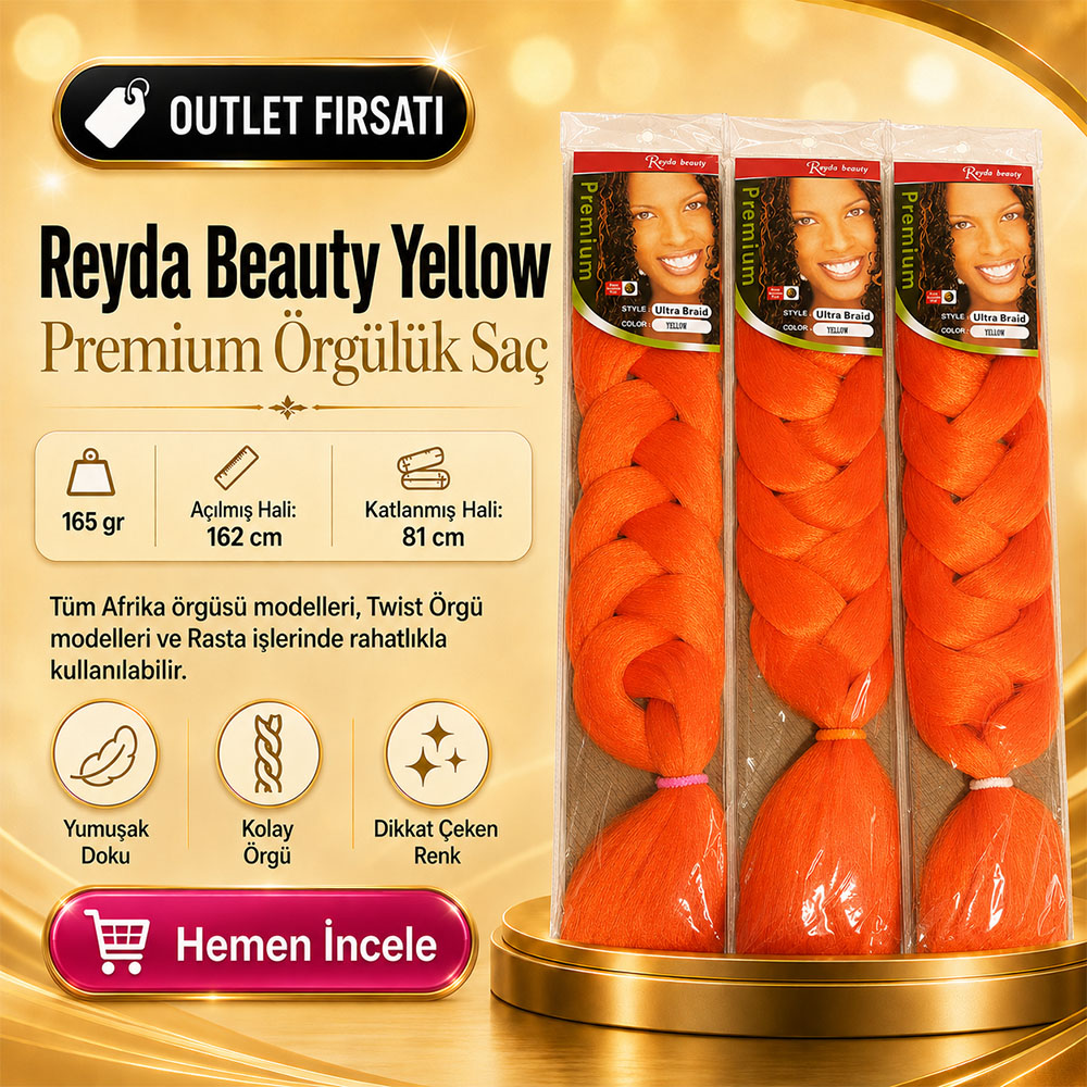 3 Paket - Afrika Örgüsü Ve Rasta İçin Sentetik Saç YELLOW