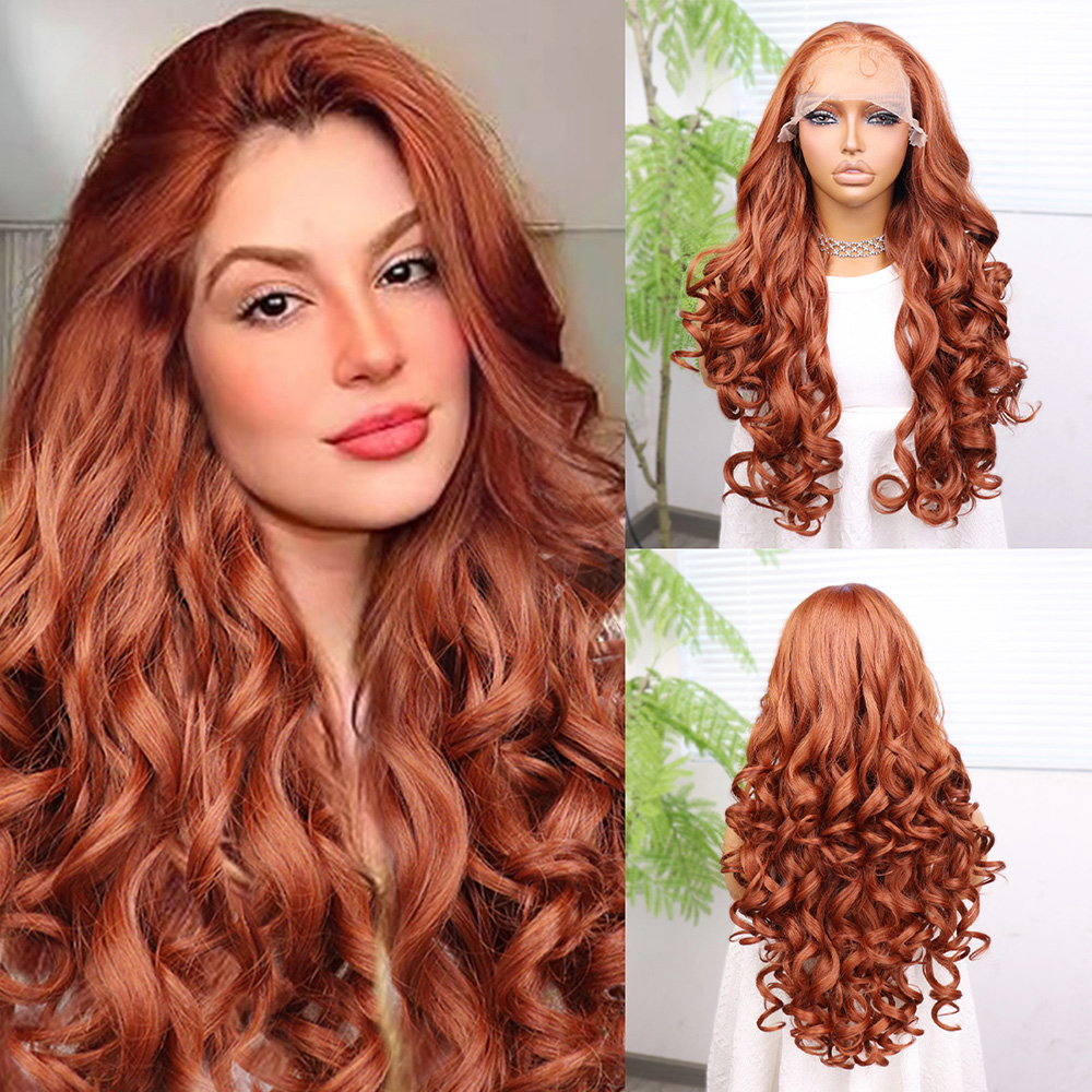 Bakır Bebek Saçlı Fiber Sentetik Yoğun Dalgalı Tül Peruk