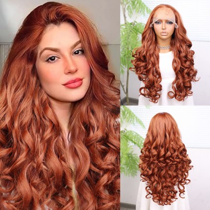 Bakır Bebek Saçlı Fiber Sentetik Yoğun Dalgalı Tül Peruk