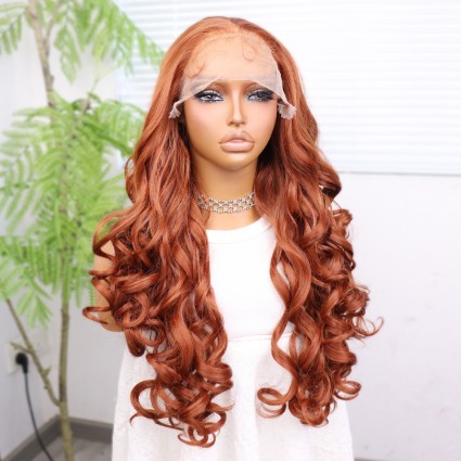 Bakır Bebek Saçlı Fiber Sentetik Yoğun Dalgalı Tül Peruk