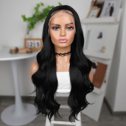 Siyah Fiber Sentetik Geniş Dalgalı Tül Peruk