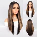 Kahverengi Karamel Işıltılı Fiber Sentetik Düz Tül Peruk