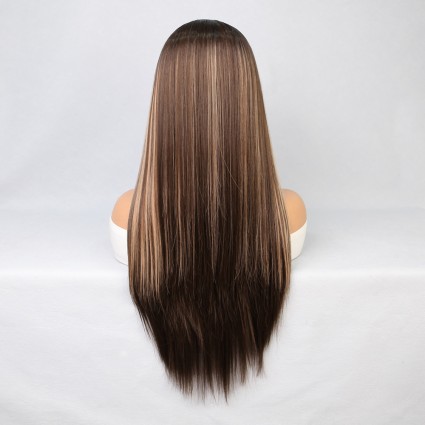 Kahverengi Balköpüğü Işıltılı Fiber Sentetik Düz Tül Peruk