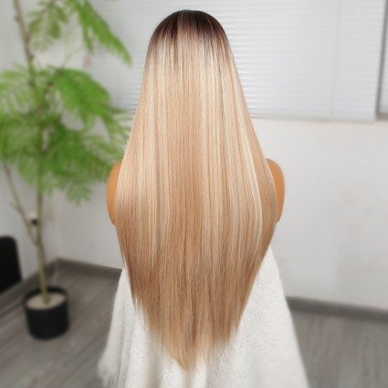 Kumral Beyaz Platin Ombreli ve Röfleli Fiber Sentetik Tül Peruk