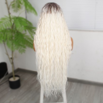 Rus Kumralı Beyaz Platin Ombreli Fiber Sentetik Tül Peruk