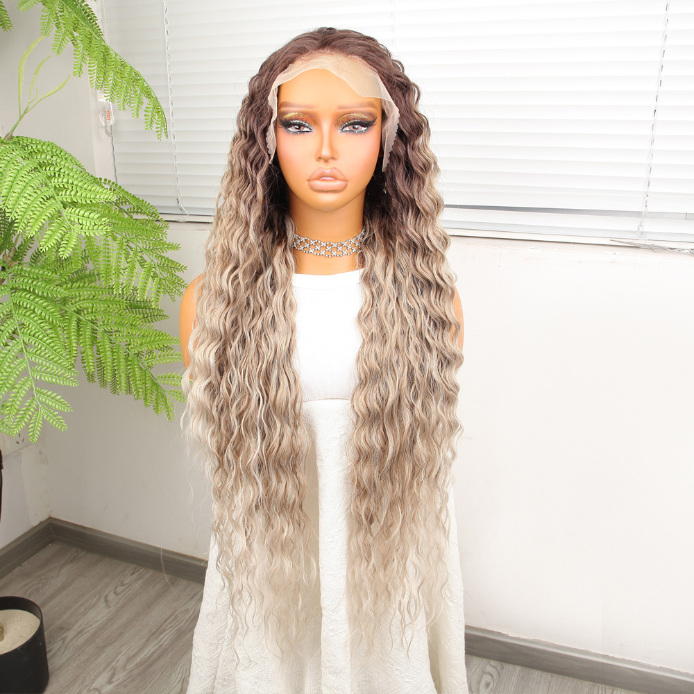 Kumral Beyaz Platin Ombre ve Röfleli Fiber Sentetik Tül Peruk