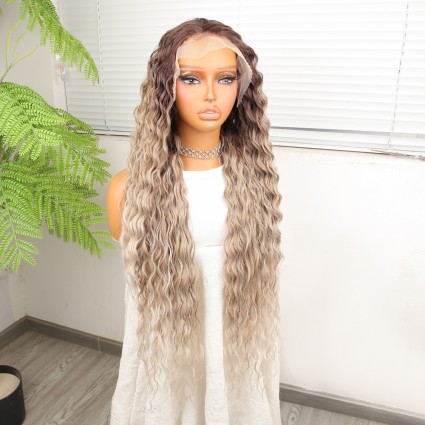 Kumral Beyaz Platin Ombre ve Röfleli Fiber Sentetik Tül Peruk