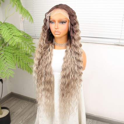 Kumral Beyaz Platin Ombre ve Röfleli Fiber Sentetik Tül Peruk