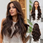 Koyu Kumral Dalgalı Fiber Sentetik Tül Peruk