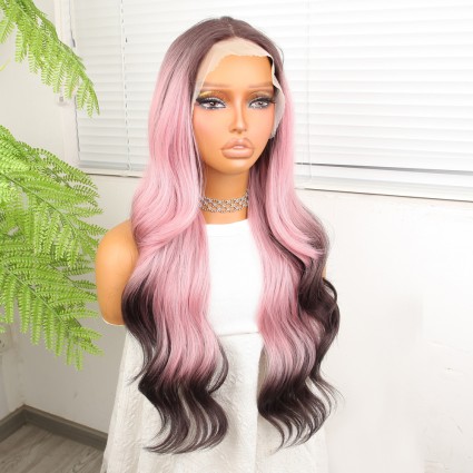 Siyah Pembe Ombre Fiber Sentetik Tül Peruk