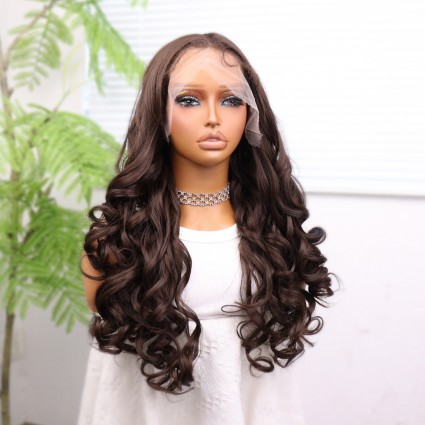 Kumral Bebek Saçlı Fiber Sentetik Dalgalı Tül Peruk