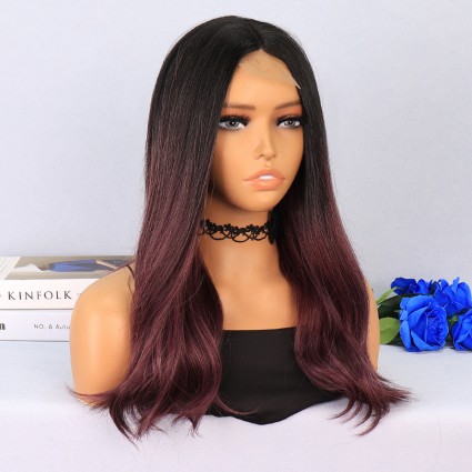 Siyah Açık Kızıl Ombreli Tül Peruk