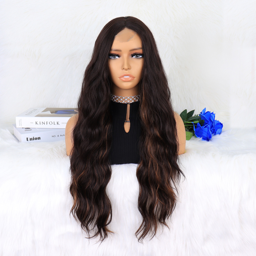 Kahverengi Karamel Işıltılı Su Dalgalı Fiber Sentetik Tül Peruk