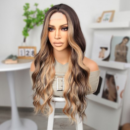 Kahverengi Platin ve Balköpüğü Işıltılı Dalgalı Tül Peruk
