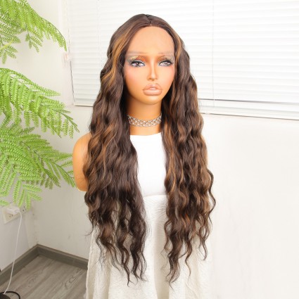 Kahverengi Balköpüğü Işıltılı Su Dalgalı Tül Peruk