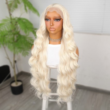 Beyaz Platin Ekstra Uzun Fiber Sentetik Dalgalı Tül Peruk