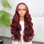 Gür Yoğun Su Dalgalı Koyu Kızıl Fiber Sentetik Uzun Tül Peruk