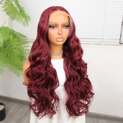 Gür Yoğun Su Dalgalı Koyu Kızıl Fiber Sentetik Uzun Tül Peruk