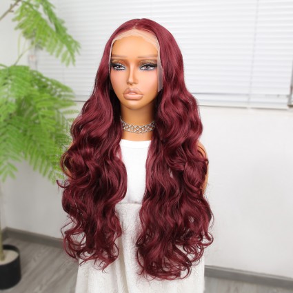 Gür Yoğun Su Dalgalı Koyu Kızıl Fiber Sentetik Uzun Tül Peruk