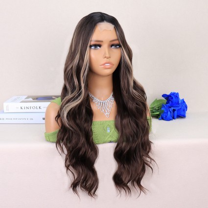 Kumral Balköpüğü Işıltılı Dalgalı Uzun Tül Peruk