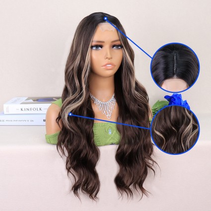 Kumral Balköpüğü Işıltılı Dalgalı Uzun Tül Peruk