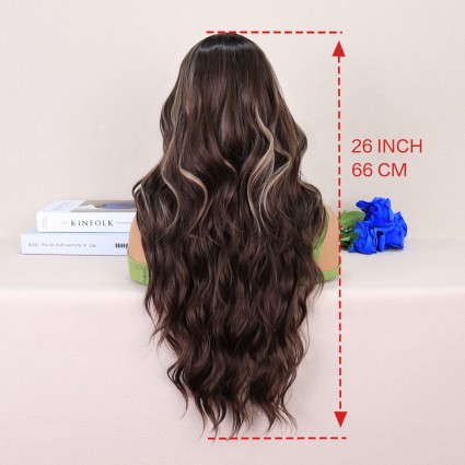 Kumral Balköpüğü Işıltılı Dalgalı Uzun Tül Peruk