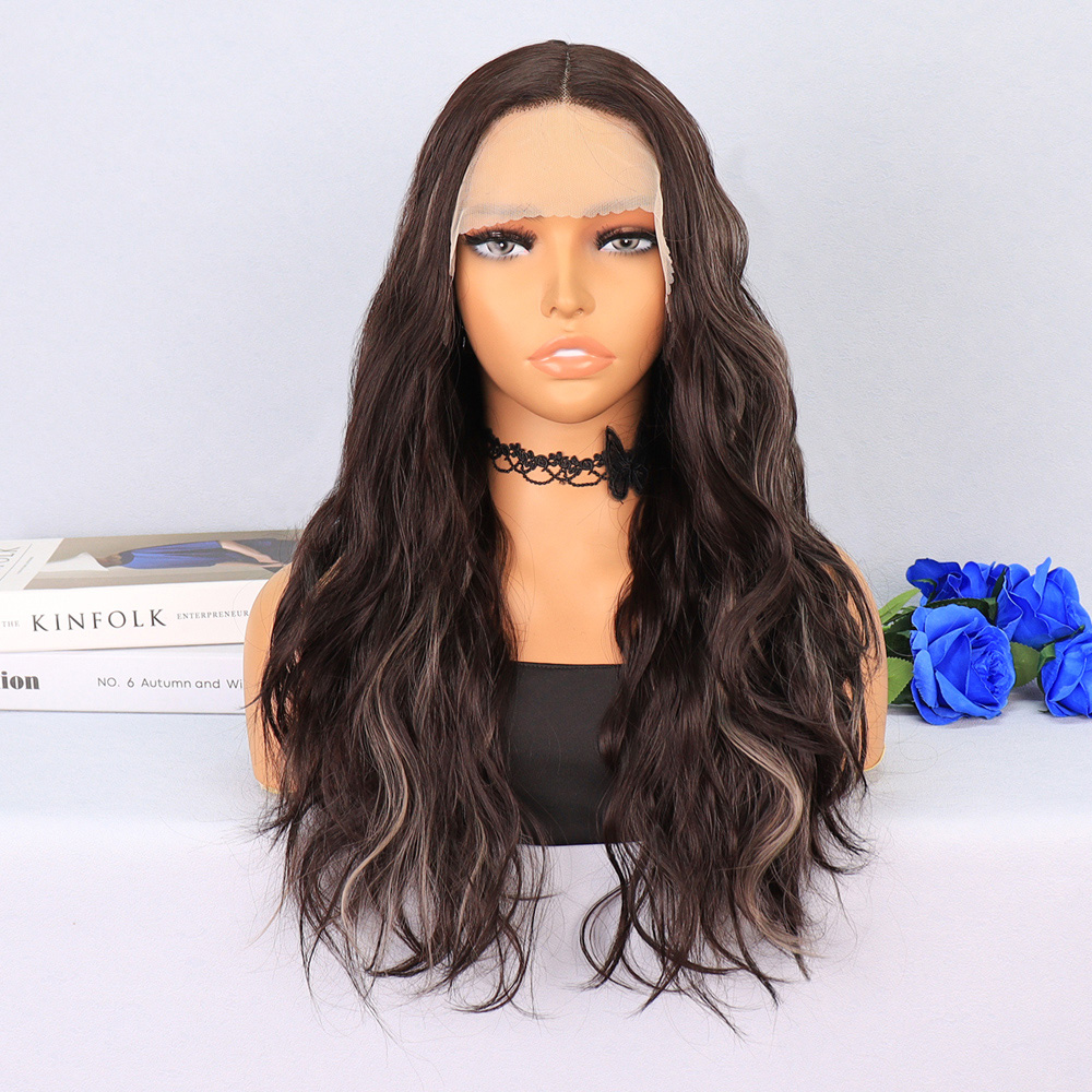 Koyu Kumral Platin Işıltılı Hafif Dalgalı Tül Peruk