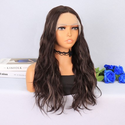 Koyu Kumral Platin Işıltılı Hafif Dalgalı Tül Peruk