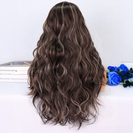 Koyu Kumral Platin Işıltılı Hafif Dalgalı Tül Peruk