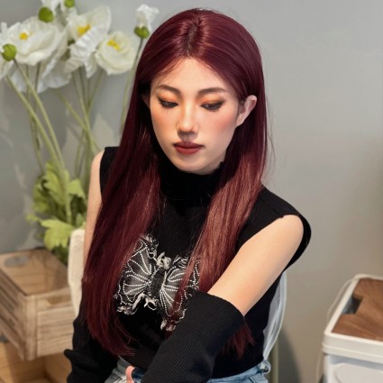 Kızıl Kahverengi Düz Tül Peruk