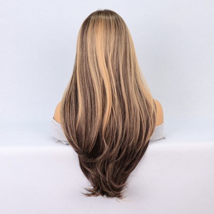 Kumral Balköpüğü Röfleli Katlı Kesim Tül Peruk