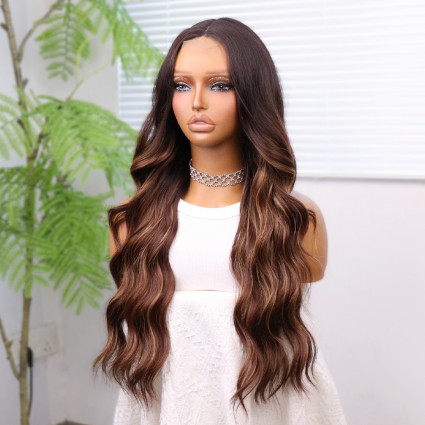 Kahverengi Karamel Işıltılı ve Ombreli Tül Peruk