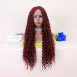 Kızıl Kahve Uzun Kıvırcık Dalgalı Fiber Sentetik Tül Peruk