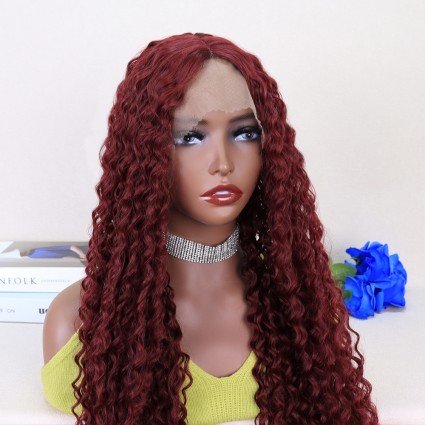 Kızıl Kahve Uzun Kıvırcık Dalgalı Fiber Sentetik Tül Peruk