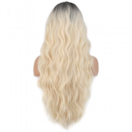 Uzun Su Dalgası Fiber Sentetik Peruk - Kahve / Platin Ombre