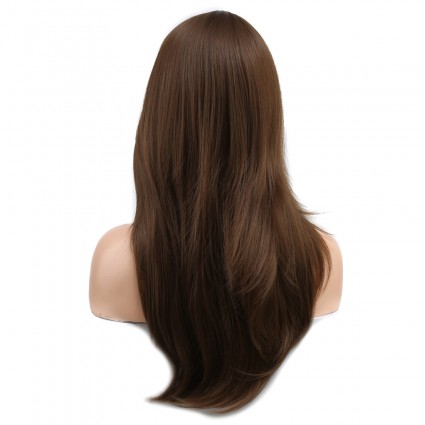 Katlı Kesim Perçemli Düz Fiber Sentetik Orta Boy Peruk - Kumral