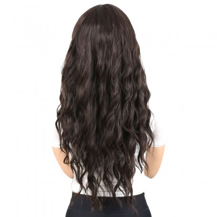 Perçemli Uzun Su Dalgası Fiber Sentetik Peruk- Kahverengi