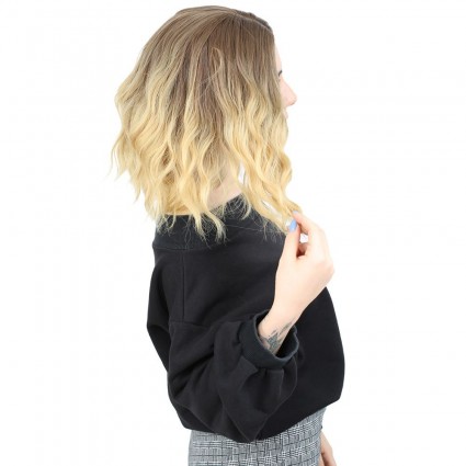 Fiber Sentetik Kısa Dalgalı Perçemsiz Peruk - Kumral / Sarı Ombreli