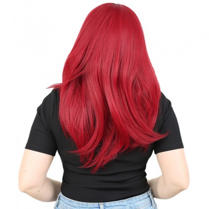 Kahkülsüz Fiber Sentetik Orta Boy Düz Peruk - Kızıl