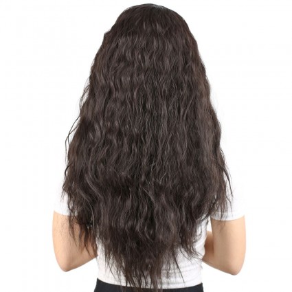 Kabarık Dalgalı Uzun Fiber Sentetik Peruk - Kahverengi