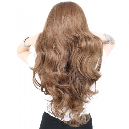 Yoğun Dalgalı Fiber Sentetik Uzun Perçemsiz Peruk - Kumral