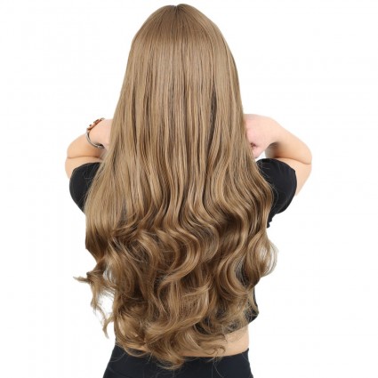 Kahküllü Uzun Dalgalı Fiber Sentetik Peruk - Bebek Kumralı