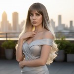 Kahküllü Uzun Dalgalı Fiber Sentetik Peruk - Küllü Açık Kahve / Platin Ombreli