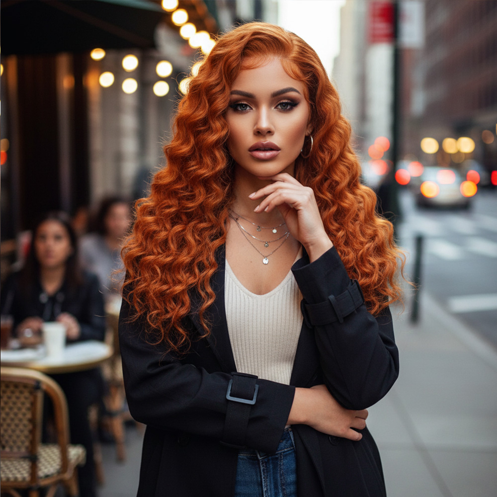 Gerçek Front Lace Tül Peruk - Yoğun Dalgalı - Bakır 70-75cm