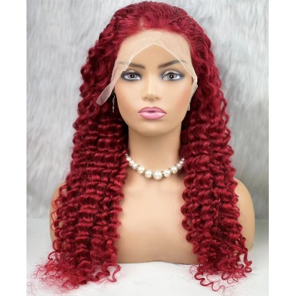 Gerçek Front Lace Tül Peruk - Derin Dalgalı - Kızıl 70-75cm