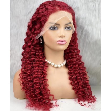 Gerçek Front Lace Tül Peruk - Derin Dalgalı - Kızıl 70-75cm