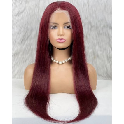 Gerçek Front Lace Tül Peruk - Düz - Koyu Kızıl 70-75cm