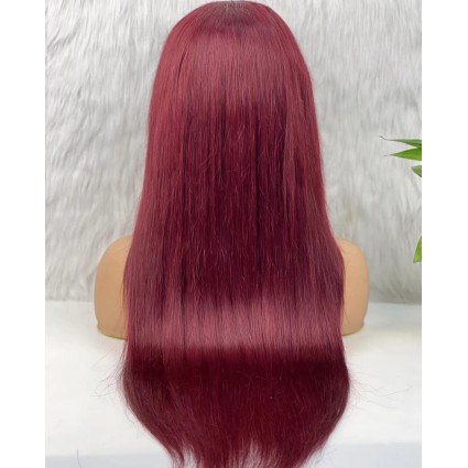 Gerçek Front Lace Tül Peruk - Düz - Koyu Kızıl 70-75cm