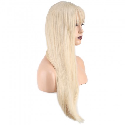 Düz Perçemli Uzun Fiber Sentetik Peruk - Platin