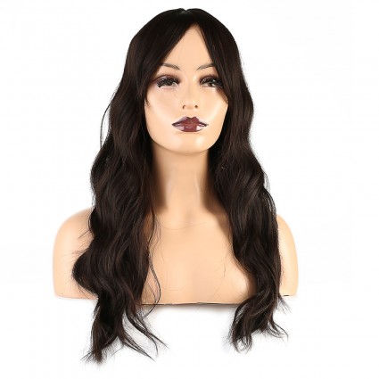 Dalgalı Perçemli Fiber Sentetik Orta Boy Peruk - Kahverengi